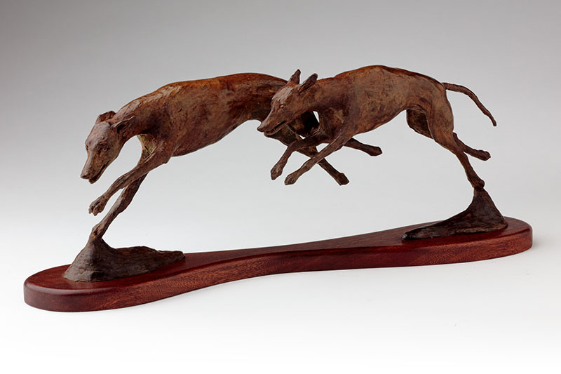 bronze sculpture running whippets 10