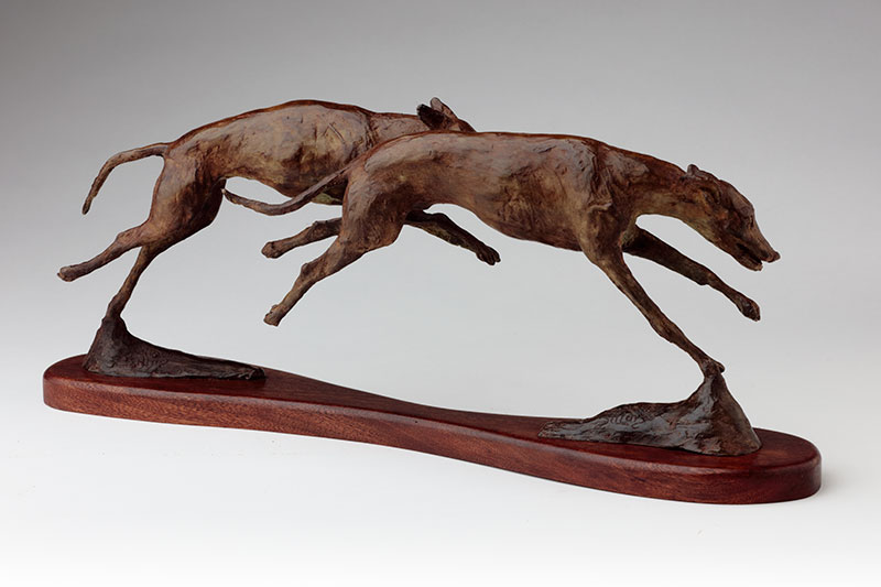 Bronze sculpture running whippets 8